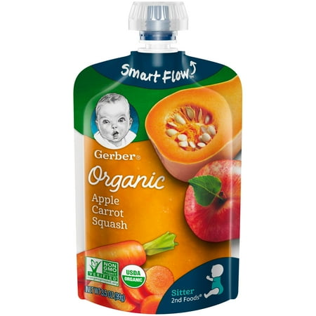 Gerber Organic 2nd Foods Baby Food, Apple Carrot Squash, 3.5 oz Pouch (Pack of 12)
