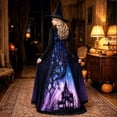 thumbnail image 5 of Women Halloween Witch Maxi Dress, Long Sleeve V Neck Lace Cuff A Line Floor Length Dress, Gothic Haunted House Printed Evening Party Dress, 5 of 6