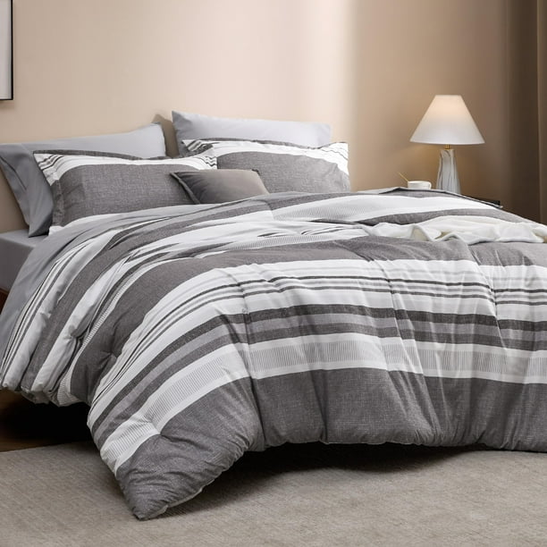 Juego de cama Bedsure Queen, edredón, 7 piezas, color gris escarchado