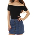 thumbnail image 4 of INSPIRE CHIC Blouse Courte à Épaules Dénudées pour Femme à Manches Courtes Noir G, 4 of 6