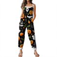 thumbnail image 6 of Halloween Overalls for Women Floral Print Linen Jumpsuit Wide Leg Spaghetti strap Rompers Pants with pockets, 6 of 7