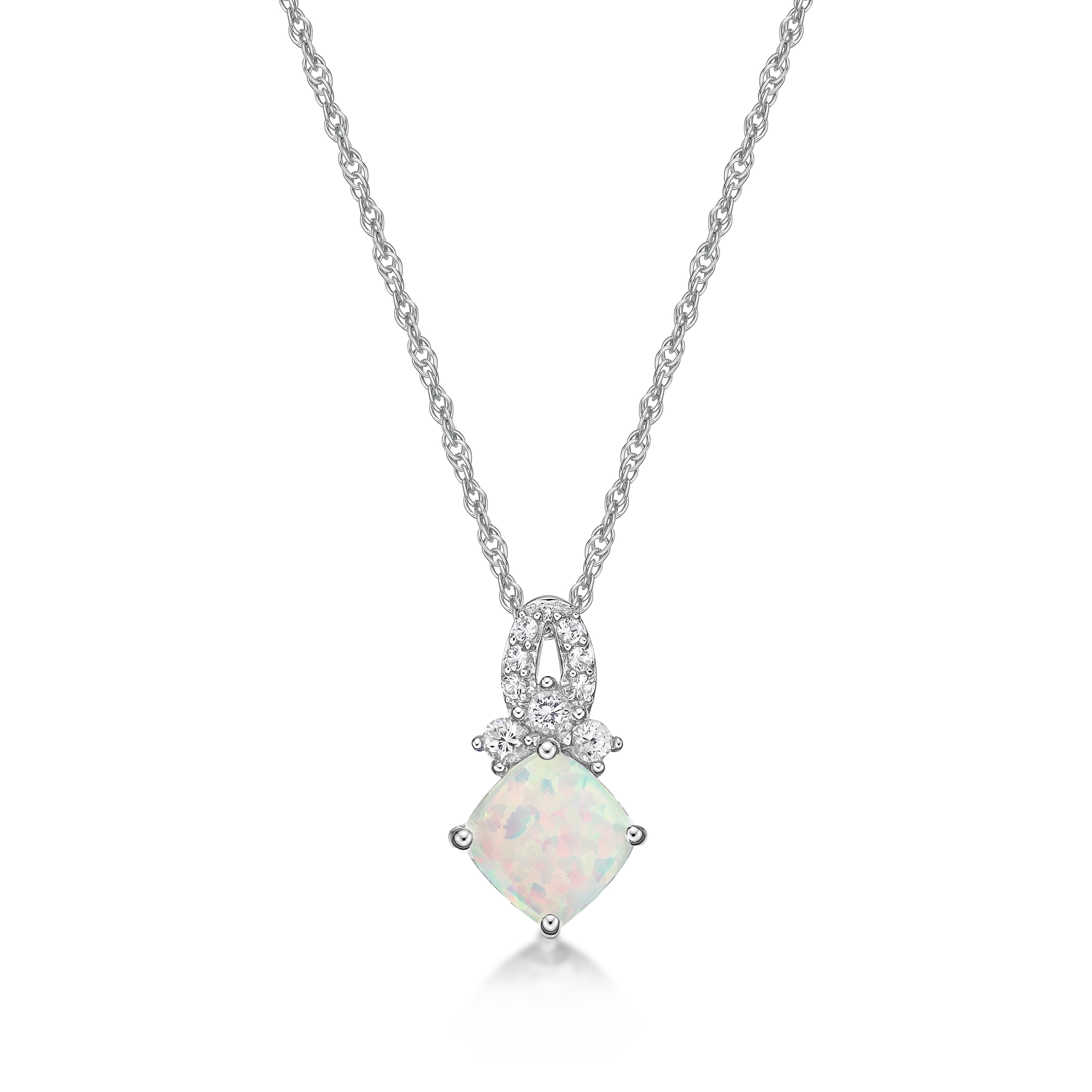 Jay Heart Designs 925 Sterling Silver Created Opal and Created White Sapphire Pendant with 18" Chain