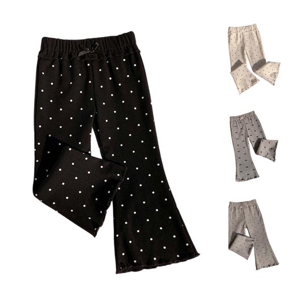 Huowey Girls Toddler Baby Casual Summer Flared Pants Lightweight Slim Fit Cute Polka Dot Elastic Waist Soft Breathable Trousers Cute Embroidery Workout Running Yoga Pants,Black,18-24 Months