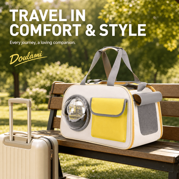 YTAKY Cat Carrier, Breathable Transparent Window Pet Carrier for Cats Dogs,Desgined Hatch, Soft Plush Mat, Yellow Pet Bag for Outdoor Daily Travel