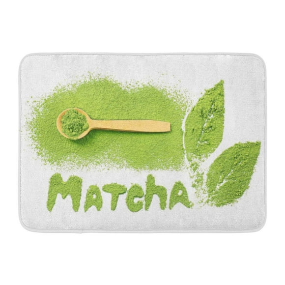YUSDECOR View White Powder Matcha Word by Powdered Green Tea with Wooden Spoon Top Healthy Rug Doormat Bath Mat 23.6x15.7 inch