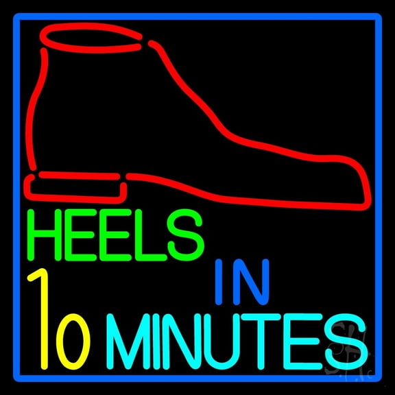 Heels In 10 Minutes LED Neon Sign 16 x 16 - inches, Black Square Cut Acrylic Backing, with Dimmer - Bright and Premium built indoor LED Neon Sign for store interior Décor, Storefront.