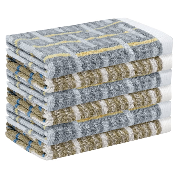 Toallas de mano de algodón REGALWOVEN, absorbentes y ligeras, toalla facial para hotel, ba?o 13' x 13' patrón geométrico, paquete de 6