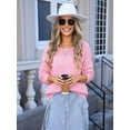 thumbnail image 2 of Women'S Off Shoulder Sweaters Long Sleeve Drop Shoulder Waffle Knit Pullover Sweater Tops with Pockets Pink L, 2 of 8