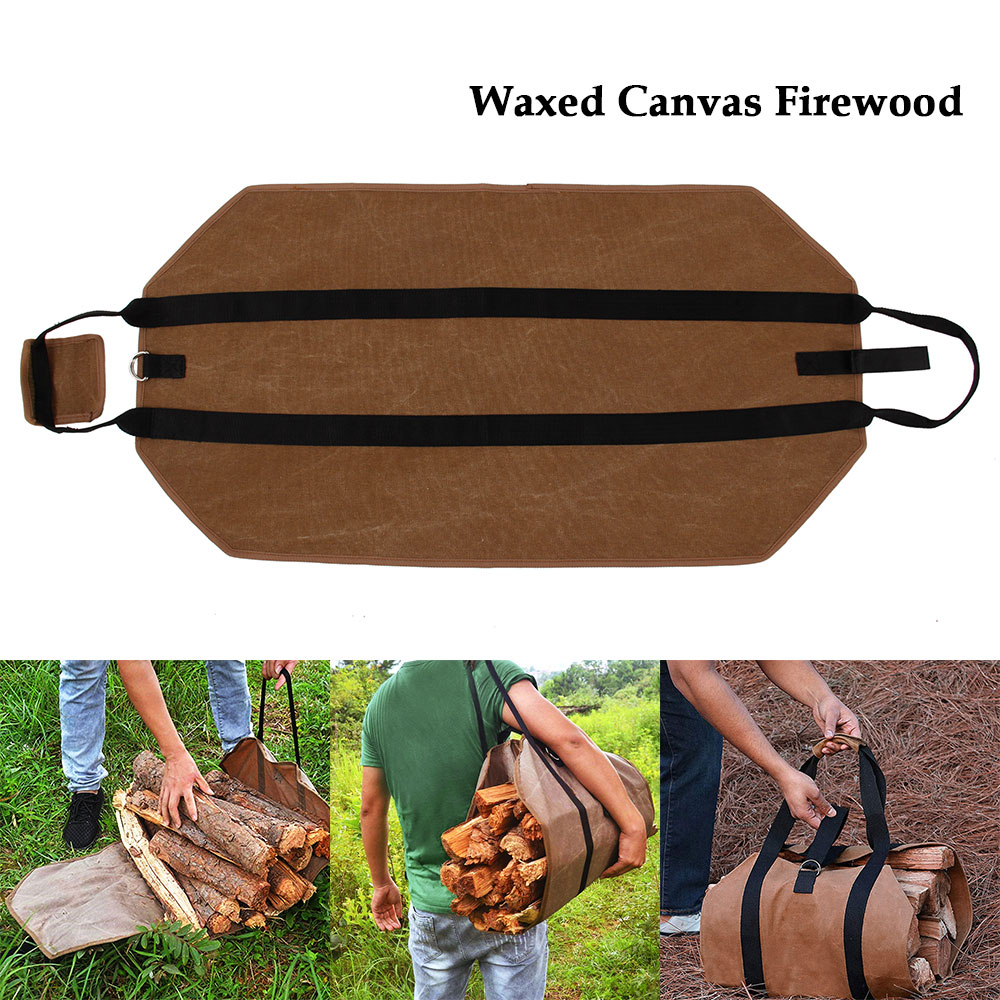 HOTBEST Firewood Log Canvas bag for Fireplaces Camping Wood Carrier