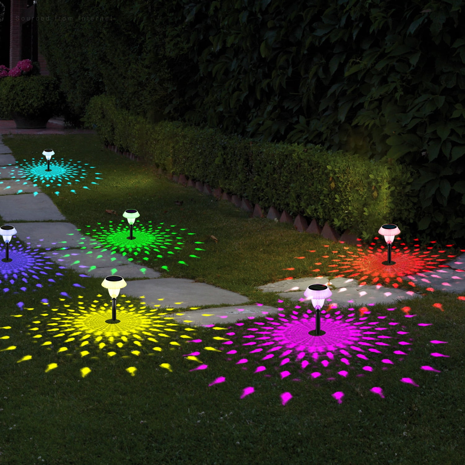 24 Pack Solar Pathway Colorful Lights, Dusk to Dawn Auto 7 Colors Changing LED Garden Lights
