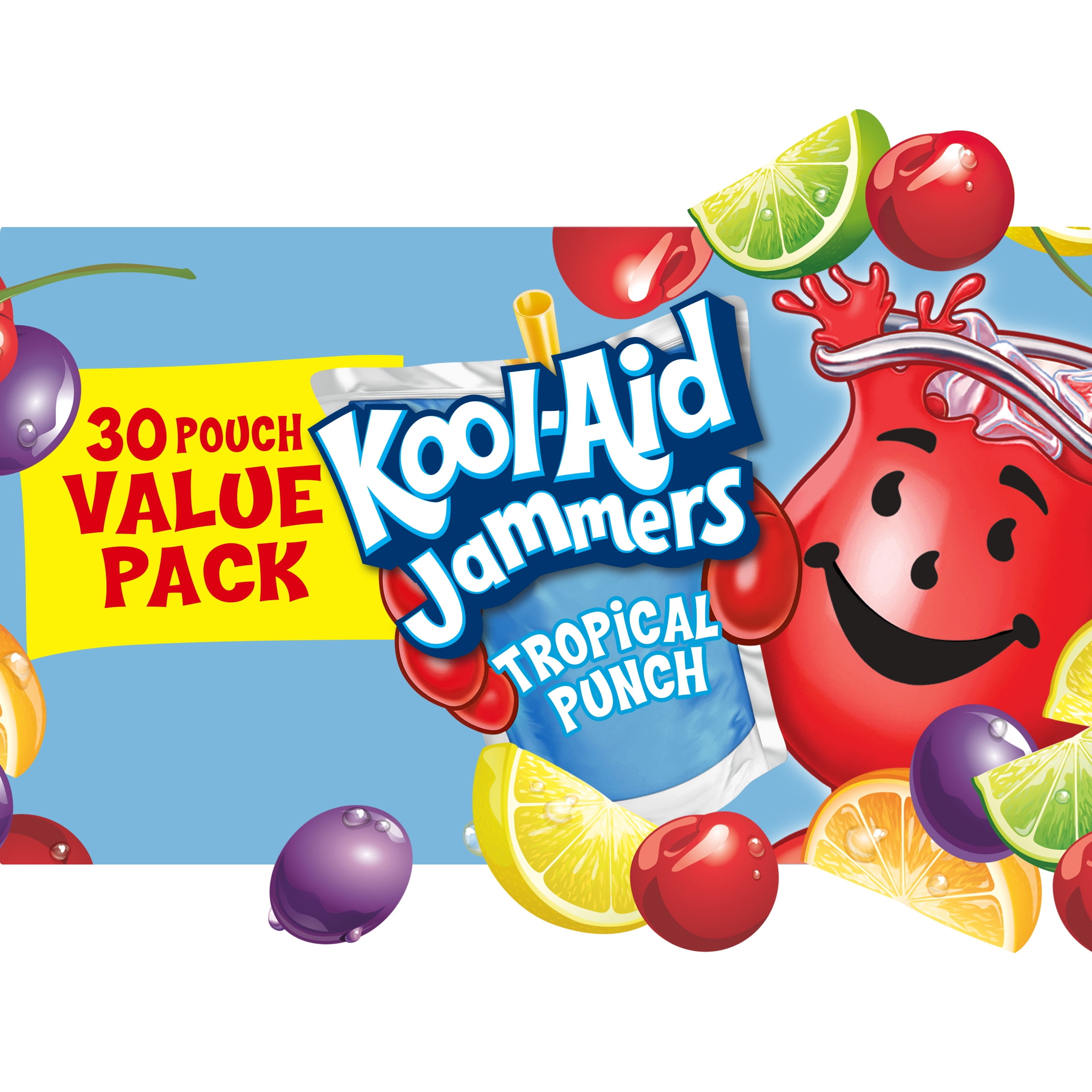 Kool Aid Jammers Tropical Punch Kids Drink 0% Juice Box Pouches Value Pack, 30 Ct Box, 6 fl oz Pouches