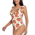 thumbnail image 3 of Yiaed Hand Drawn Strawberry Print Women's Ruffled One Piece Swimsuit V Neck Swimwear Slimming Monokini for Woman-Large, 3 of 8