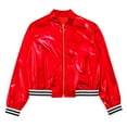 thumbnail image 3 of YONGHS Kids Girls Metallic Flight Jacket Long Sleeve Zippered Coat Outerwear Red 16, 3 of 7