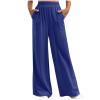 JGGSPWM Women's Elastic Waist Wide Leg Pants with Pockets Casual Comfort Trousers Blue 2XL