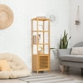thumbnail image 4 of LUVODI 140cm Bamboo Bathroom Cabinet Side Tall Slim Storage Unit Shelf Cupboard with 3 Hanging Hooks ﻿, 4 of 12