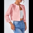 thumbnail image 4 of Chaquetas Casuales para Mujer, Chaqueta Corta con Abertura Frontal Rosa M, 4 of 7
