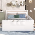 thumbnail image 2 of Full Size PU Leather Upholstered Platform Bed, Mattress Foundation with Guardrail and Storage Headboard & Footboard, Modern Panel Bed Corner Bed Frame with Wood Slats Support, Beige, 2 of 9