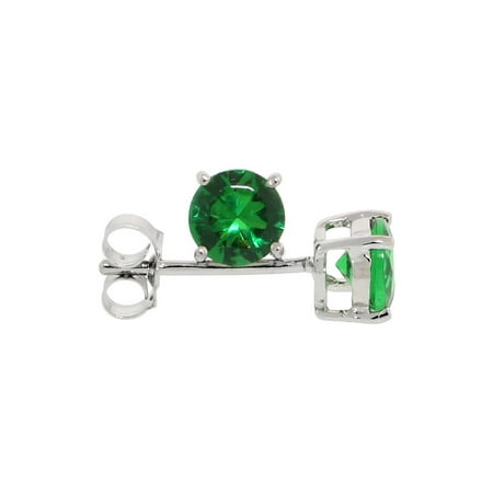 Worldjewels Sterling Silver Cubic Zirconia Emerald Earrings Studs Sterling Silver Cubic Zirconia Emerald Earrings Studs Green Color 5 Mm Platinum Coated Basket Setting 1