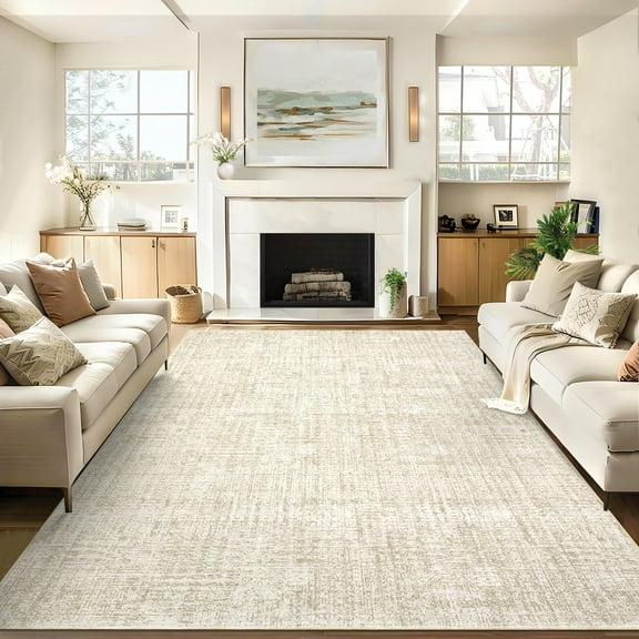 ZACOO 10'x13' Modern Solid Tone Area Rug, Machine Washable Low Pile Non-Slip Decor Indoor Rug for Living Room Dining Room Home Decor, Beige Brown