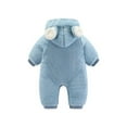 thumbnail image 3 of Zwiiyzr Newborn Baby Girl Boy Clothes Fluffy Bear Ear Hooded Jumpsuit Fleece Rompers Onesie Long Sleeve Warm Winter Coat Outfits Blue, 3 of 7