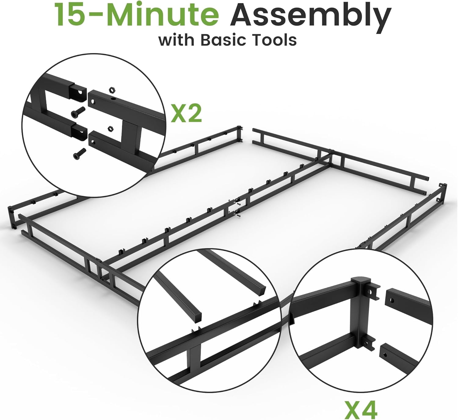 Qiyou 7 Inch Low Profile Full Box Spring, Heavy Duty Steel Mattress Foundation with Fabric Cover, Quick Assembly Metal Bed Base