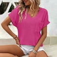 thumbnail image 2 of Delayuji Womens Knit Tops 2025 Spring Summer V Neck Shirts Casual Trendy Women's Blouses Basic Tee Pink S Polyester Short Sleeve Shirts for Women, 2 of 5