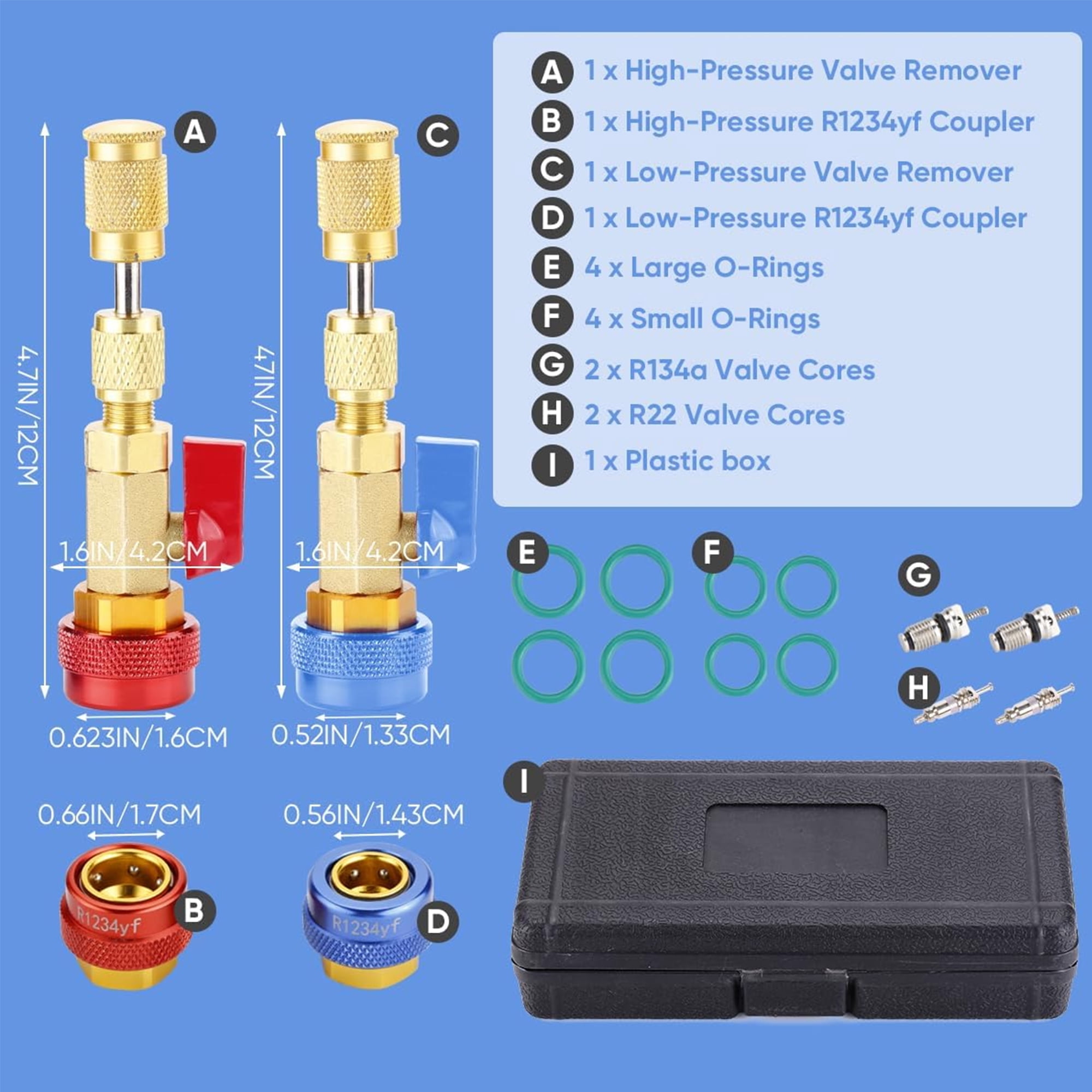 Automotive R134a R1234yf R22 Valve Core Remover Installer Tool Set, Auto Air Conditioning Repair AC Valve Core Removal Tool for Standard & Jra Valve Core Couplers