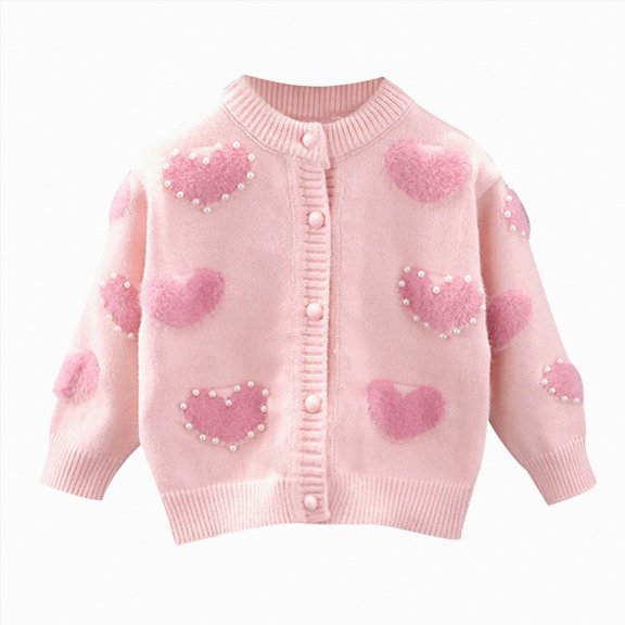 UngA Baby Girl Cardigan Sweater Toddler Floral Embroidered Button Down Knit Sweaters Kids Baby Fall Winter Clothes (Pink,2-3 Years)