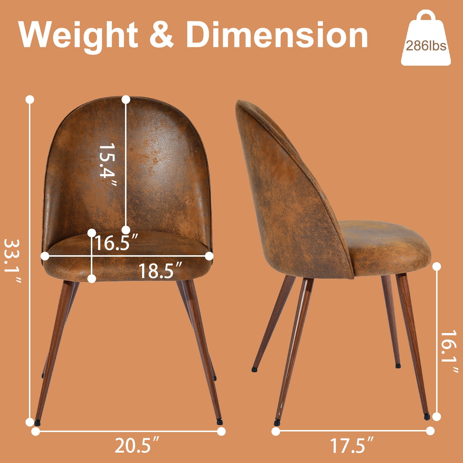 Homy Casa Desk Chairs Set of 2, Upholstered Home Office Reception Guest Chairs, Brown