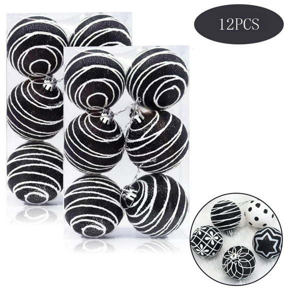12PCS 2.4" Christmas Balls Ornaments Black Shatterproof Christmas Tree Decorations Tree Pendants Hanging Decorations for Xmas Halloween Holiday Party Decoration