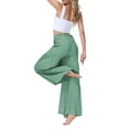 thumbnail image 4 of VISgogo Pantalones de Pierna Ancha para Mujer, Casual Sueltos Color Sólido Fruncido Cintura Vendaje Cintura Elástica Pantalones Femeninos VISgogo moda, 4 of 5