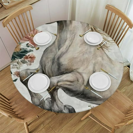

Autua Horse Flowers Whimsical Round Tablecloth Stain-Resistant and Washable 100% Polyester Waterproof for Indoor and Outdoor Use Ideal for Restaurants Weddings Parties 54 -58