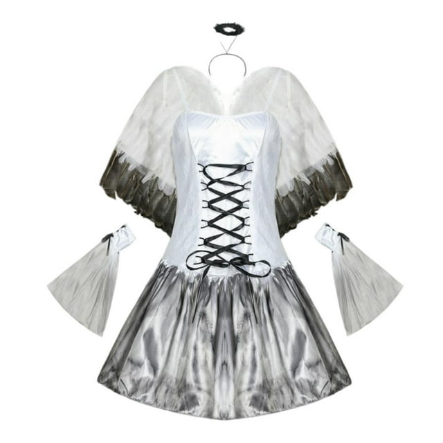 Adulto Dark Angel Cosplay Disfraz Masquerade Mujer Vestido con Wing Cosplay blanco jinwen Disfraz De Angel De Halloween