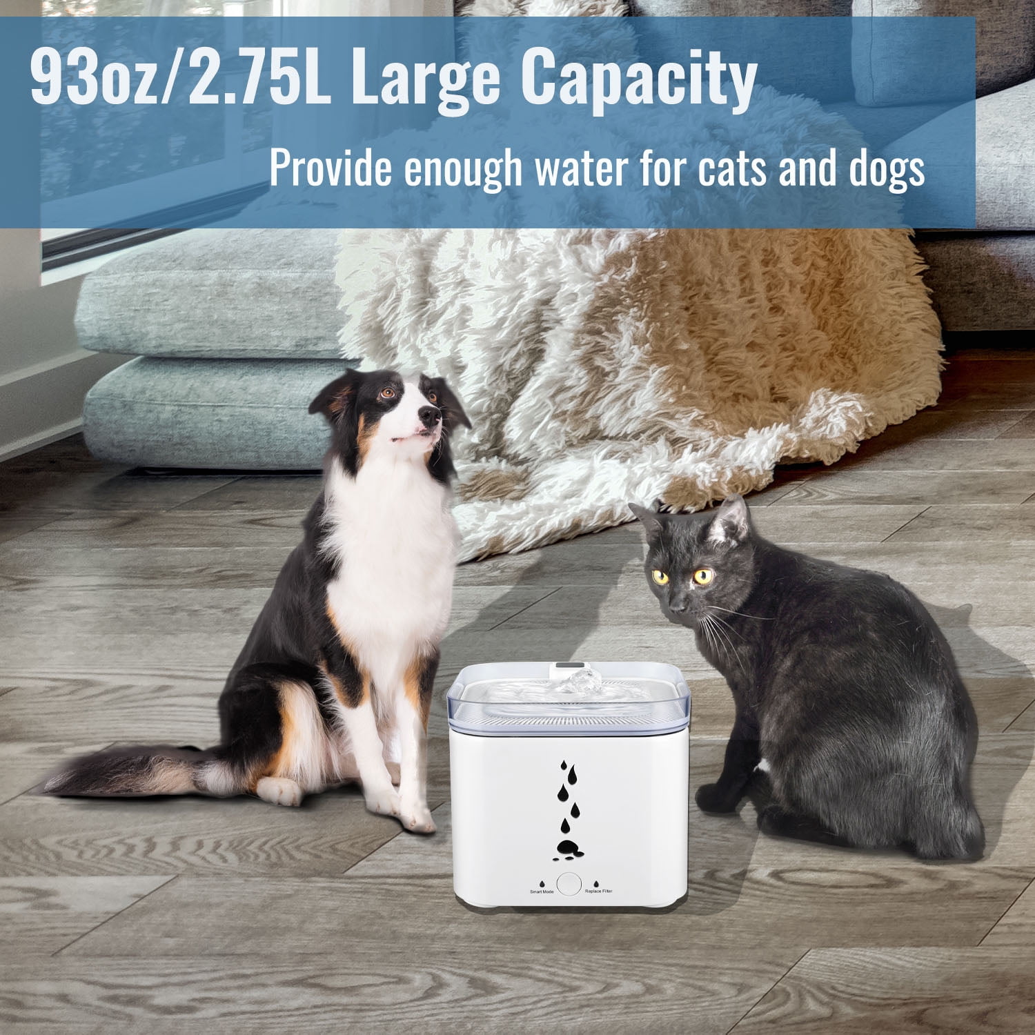 DAWOT Pet Water Fountain, 93oz/2.75L Automatic Cat and Dog Water Fountain Water Dispenser Ultra-Quite Easy to Clean and Assemble