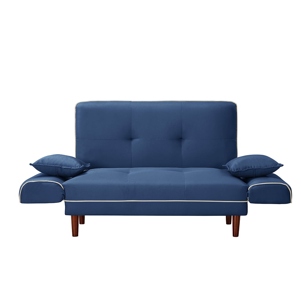 Kepooman Mid Century Modern Sofa Sleeper Bed With 2 Pillows, Blue Kepooman Mid Century Modern Sofa Sleeper Bed With 2 Pillows, Blue
