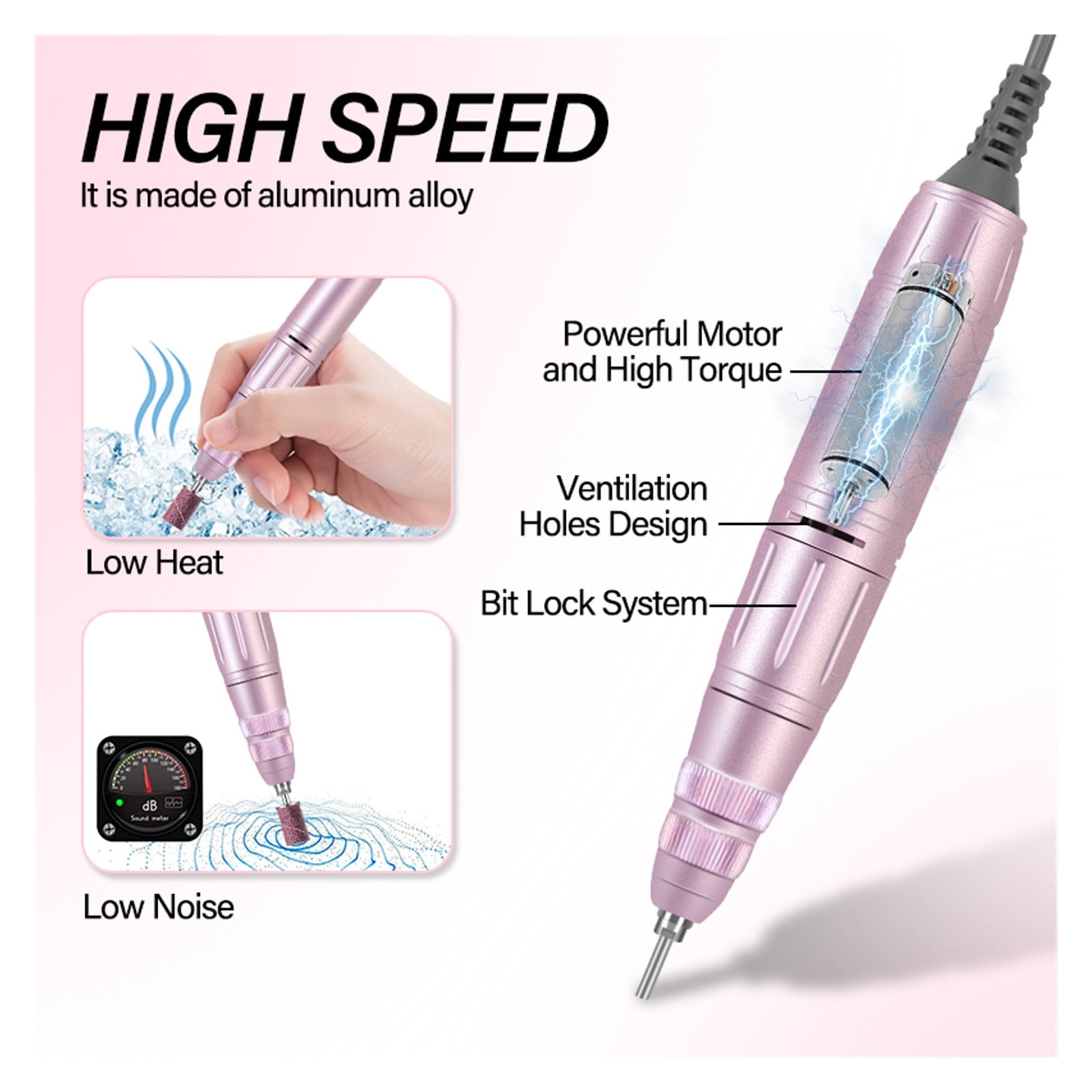40000RPM Electric Nail Drill Manicure Machine, Acrylic Gel Polish Nails Sander, Pause Mode Professional Nail Art Salon Equipment ,Low Noise
