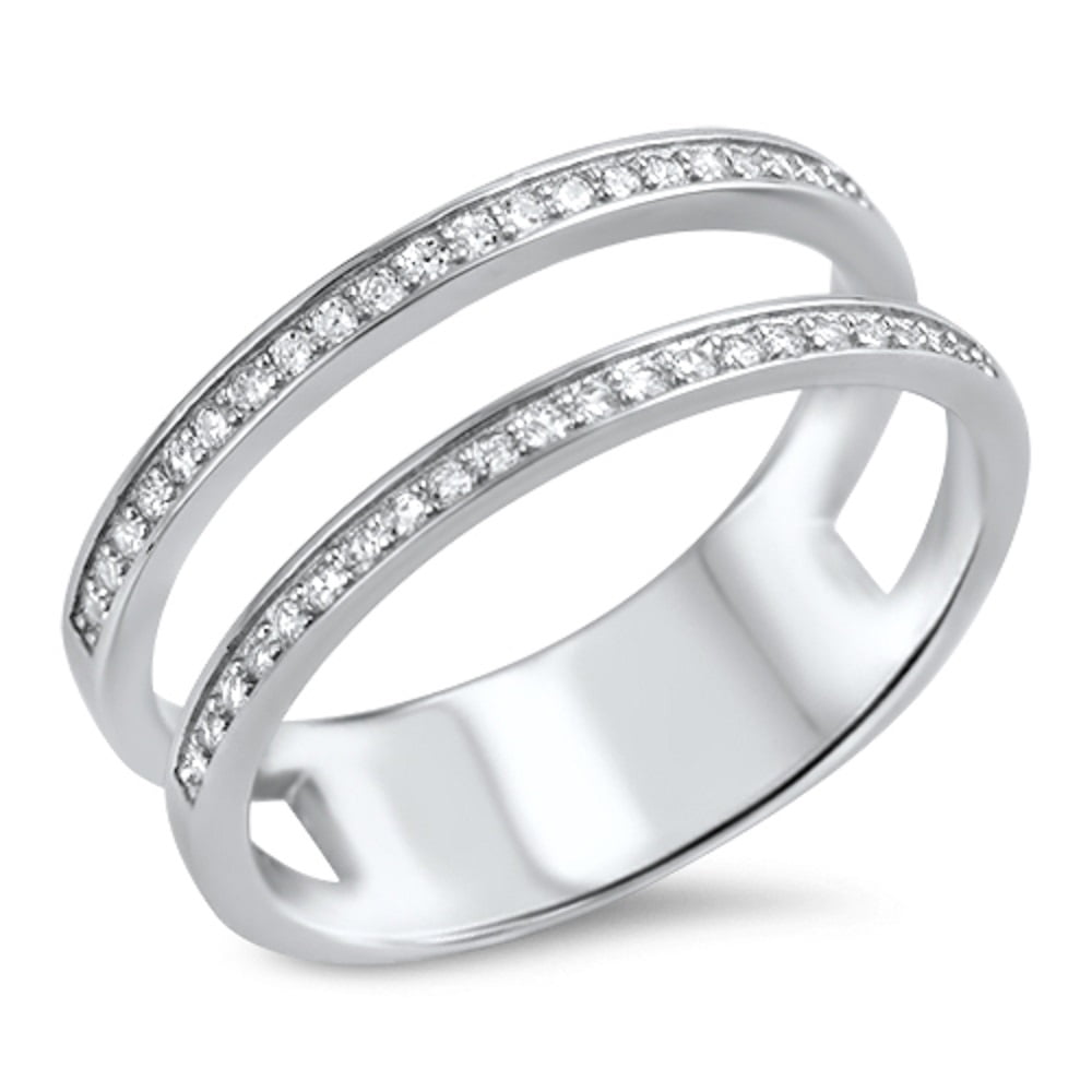 Sterling Silver Cubic Zirconia Half Way Eternity Double Band Ring