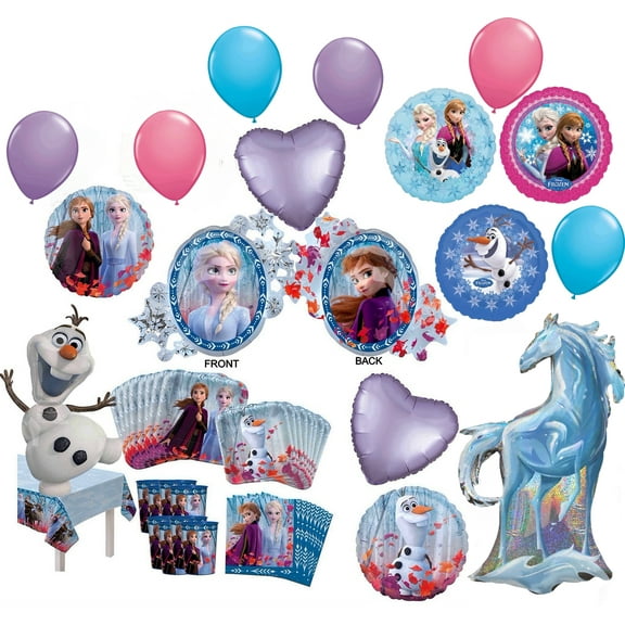 Frozen Party Supplies Birthday 8 Guest Dining Decoration Kit and Balloon Bouquet
