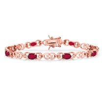 Gem Stone King 18K Rose Gold Plated Silver Red Mystic Topaz and Lab Grown Diamond Bracelet for Women | 4.01 Cttw | Gemstone November Birthstone | Oval 6X4MM | Length 7.25 inches