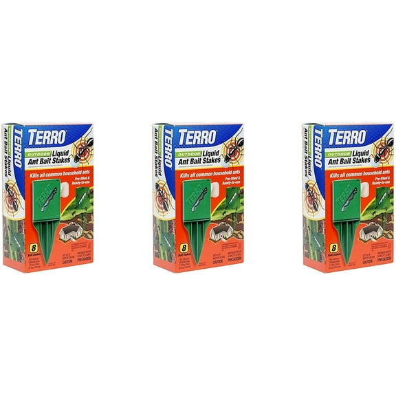 TERRO T1812 Outdoor Liquid Ant Killer Bait Stakes - ZmTWdt 8 Count 0.25 oz each, 3Pack