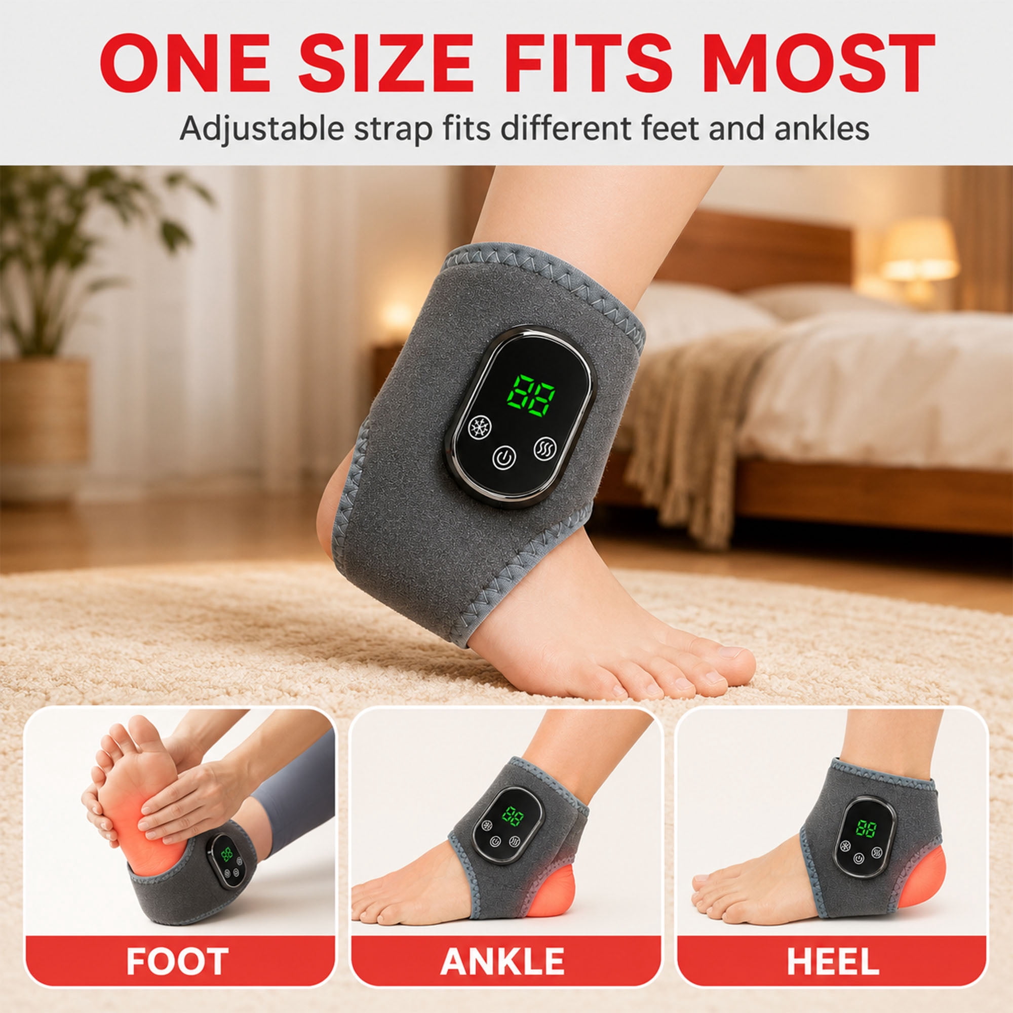 KANOHENO Foot Massager,Wireless Portable Ankle Massager with 3-Speed Vibration and 5-Temperature Settings (104°F-140°F),Touch Screen for All Ages