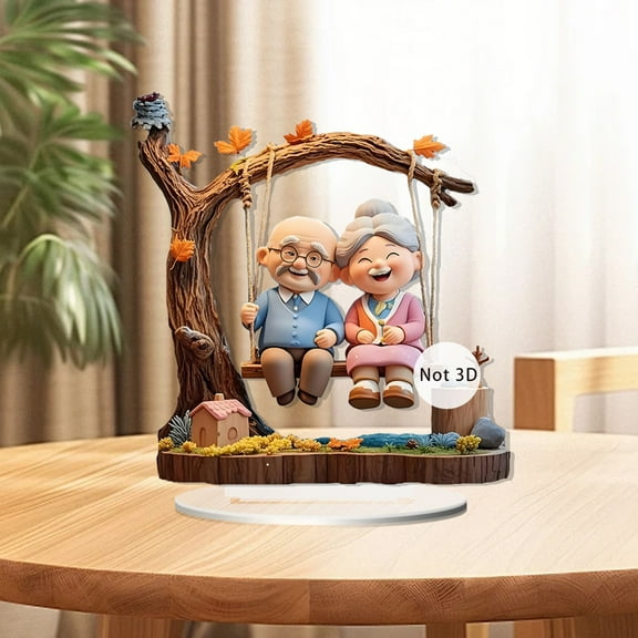 Darzheoy Grandparents Swing Ornament, Warm Home Decoration Figurine of Grandpa and Grandma, Gift for Elderly and Family, Heartwarming Display for Living Room