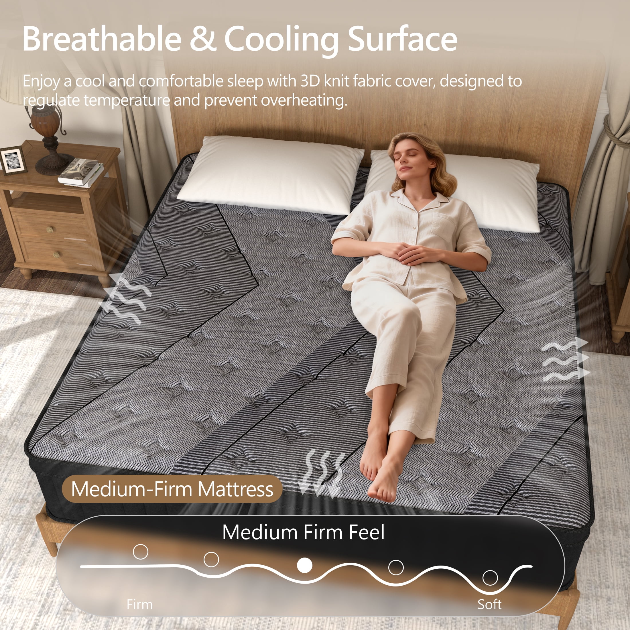 Doudter King Size Mattresses 14 Inch, Medium Firm Hybrid Mattress, Memory Foam and Individual Pocket Spring,Motion Isolation,Pressure Relief