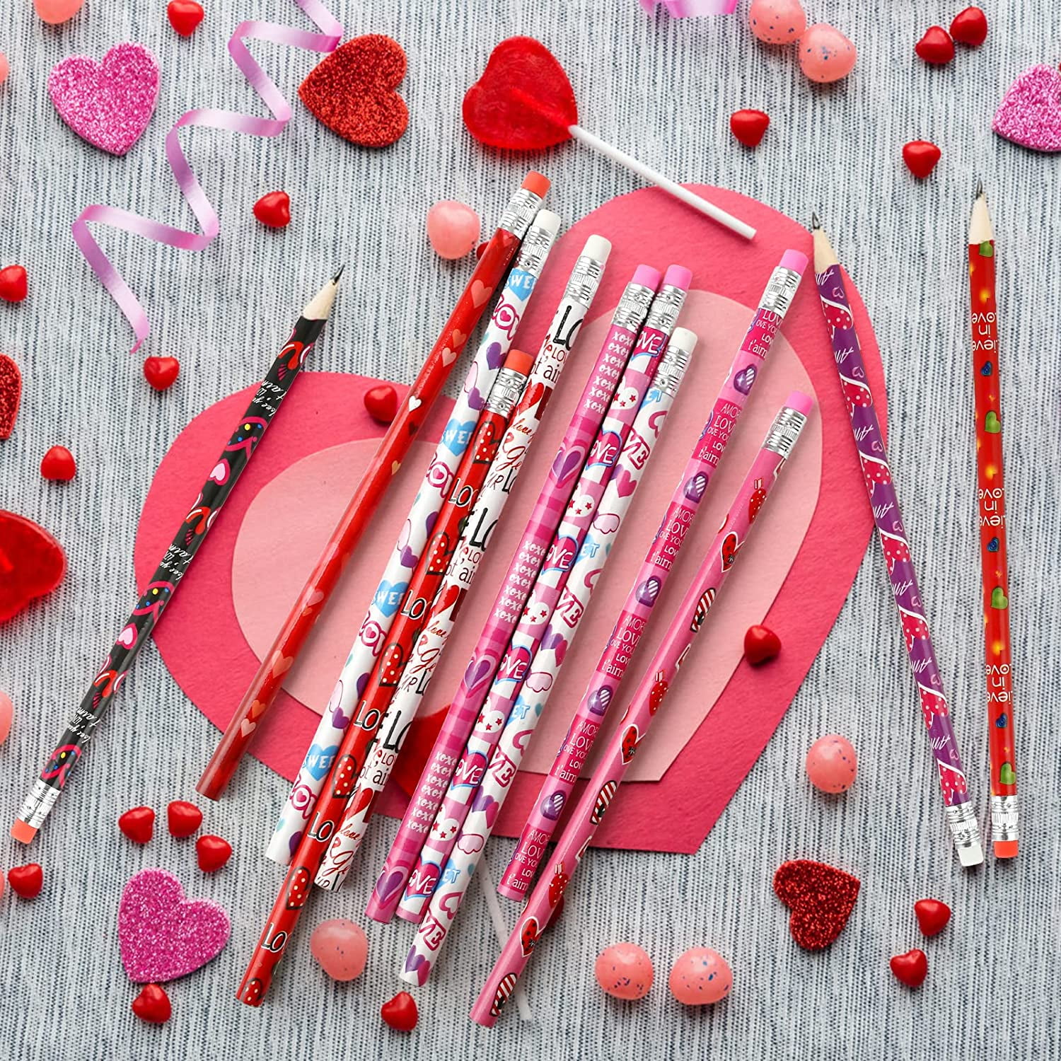 Kesote Valentine Pencils for Kids Heart Pencils with Erasers for Valentines  Day Gifts Party Favors Bags Goodie Bags Filler School Favors for Kids