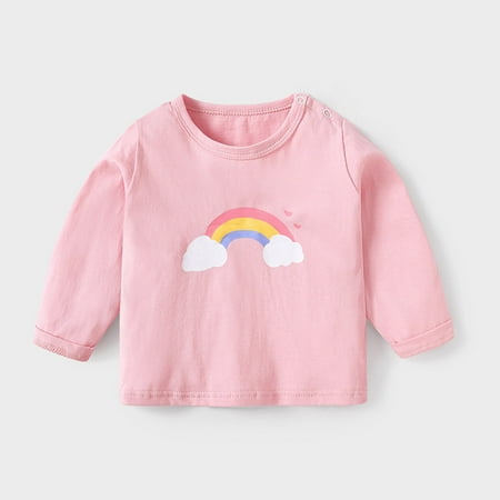 Otqutp Children Daily Blouse Kids Children Toddler Baby Boys Girls Long Sleeve Cute Animals Warm T Shirt Blouse Fashion Crewneck Tops (D-Pink 2-3 Years)
