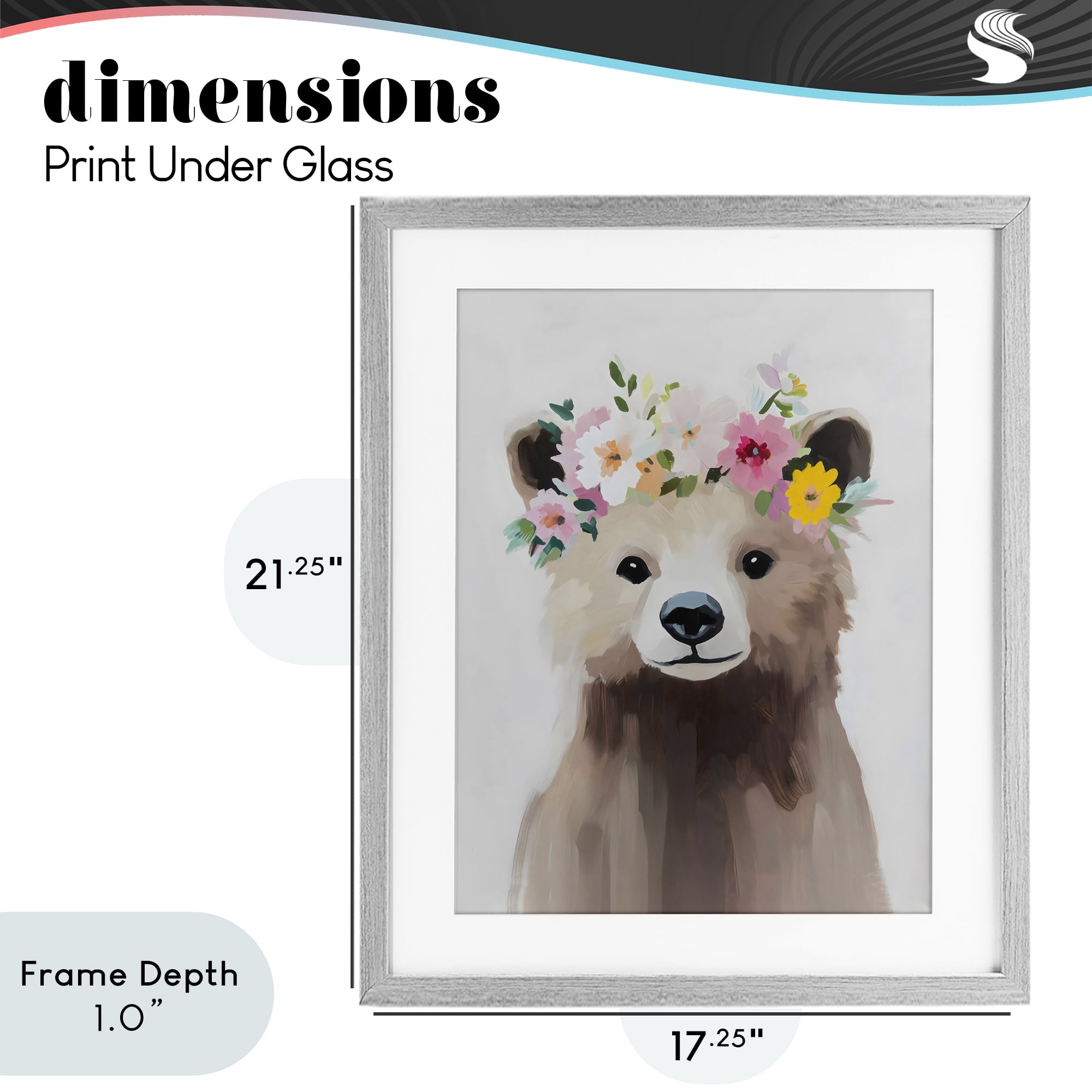 Stupell Industries Flower Crown Bear Gray Framed Print Under Glass, design by The Prints Vibe