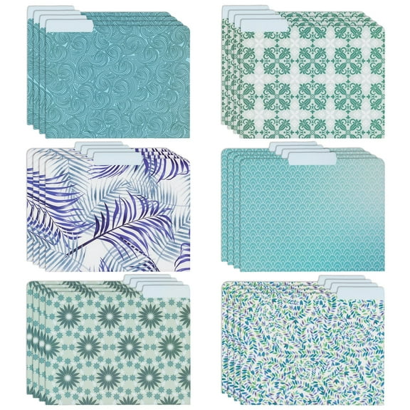 24-Pack Decorative File Folders Bulk, 6 Cute Floral Designs, 1/3 Cut Tabs, Heavyweight Letter Size, Blue, Teal, Green, Pretty School Office Supplies (9.5x11.5 in)