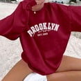 thumbnail image 2 of Women Fall Sweatshirts Oversize Long Sleeve Crew Neck Drop Shoulder Letter Print Athletic Outfits Trendy Red, 2 of 5