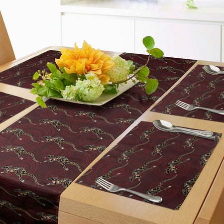 

Aboriginal Table Runner & Placemats Zentangle Style Kangaroo Motif on Circles Background Print Set for Dining Table Decor Placemat 4 pcs + Runner 16 x72 Dark Fuchsia Multicolor by Ambesonne