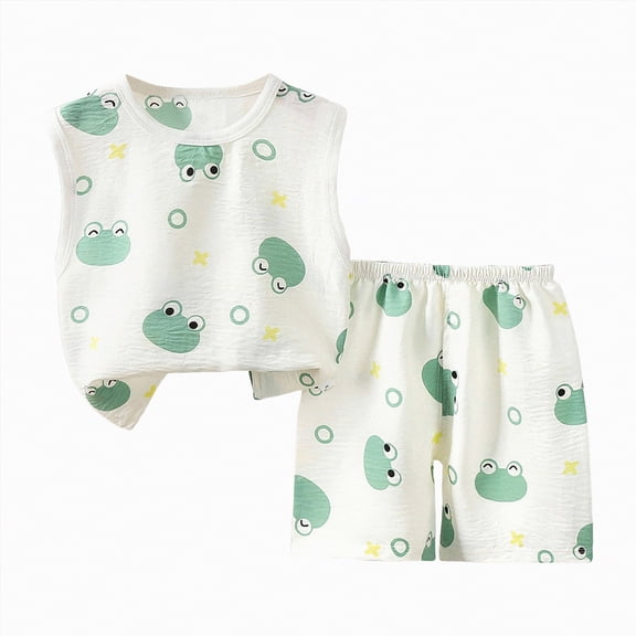 CAICJ98 Toddler Baby Summer Clothes Boy 3 6 12 18 Months 2T 3T 4T 5T Girls Outfits Cute Cartoon Sleeveless Tank Tops and Shorts Set 2Pcs (Light Green,12-18 Months)